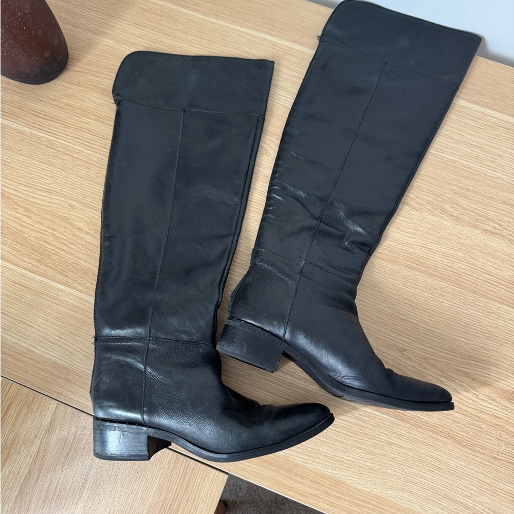 Elegant Franco Sarto Knee High 20 inch Black Leather Women's Boots 7.5